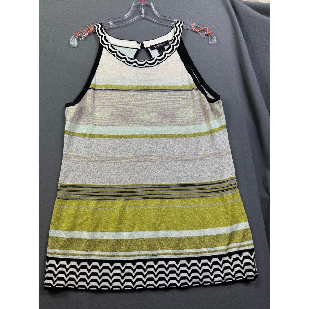 White House Black Market Metallic Striped Knit Halter Top Keyhole Back Large